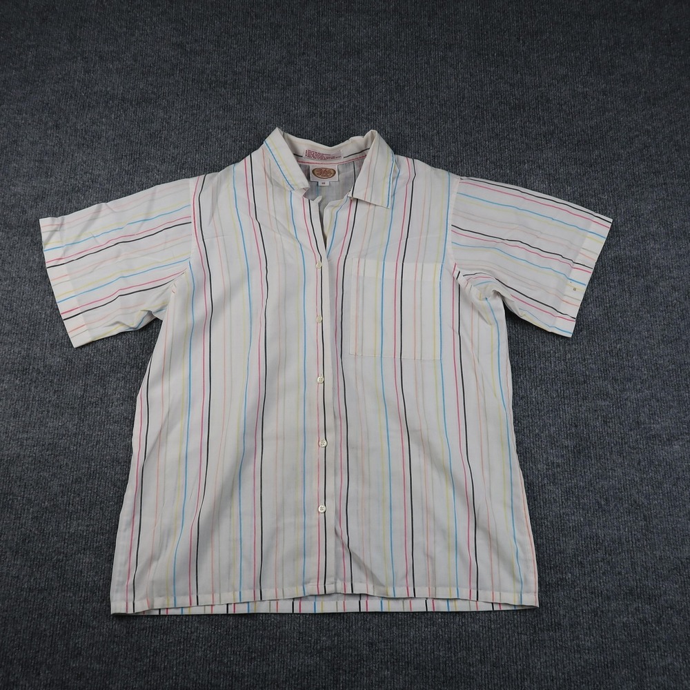Picket and Post Shirt Womens 10 Multicolor Striped Short Sleeve Button Up Blouse